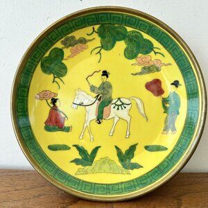 Handpainted Japanese Chinoiserie brass encased bowl